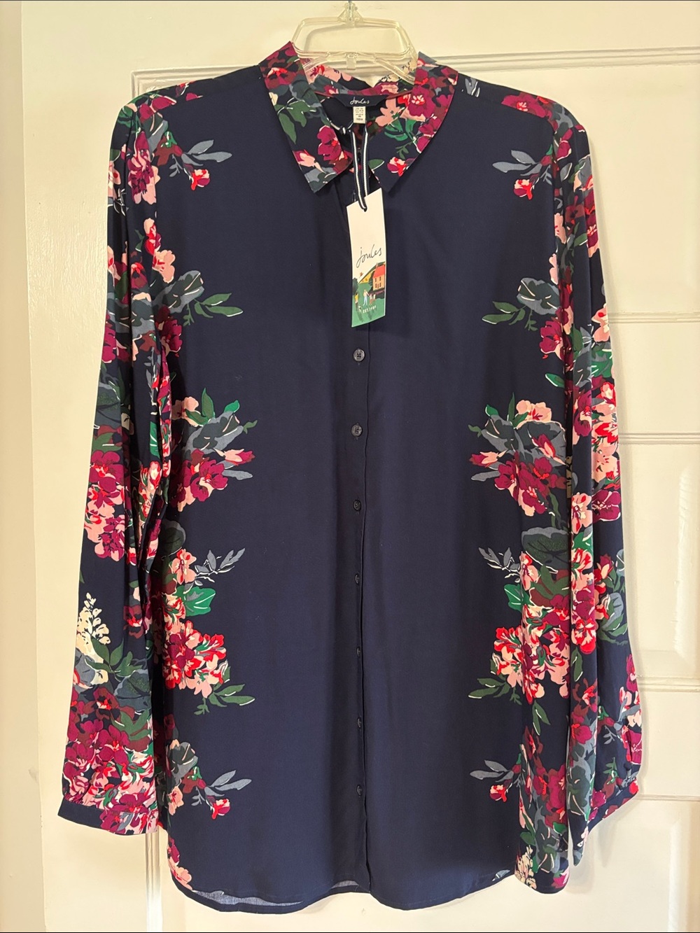 Joules Navy Shirt with Floral Collar